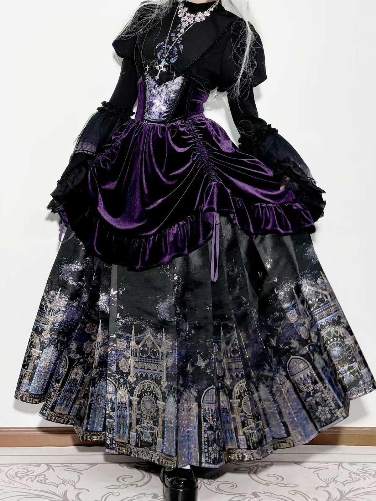 Pinellia · Star‑Orbit Sanctuary Gothic Lolita Blouse & Half Skirt Set