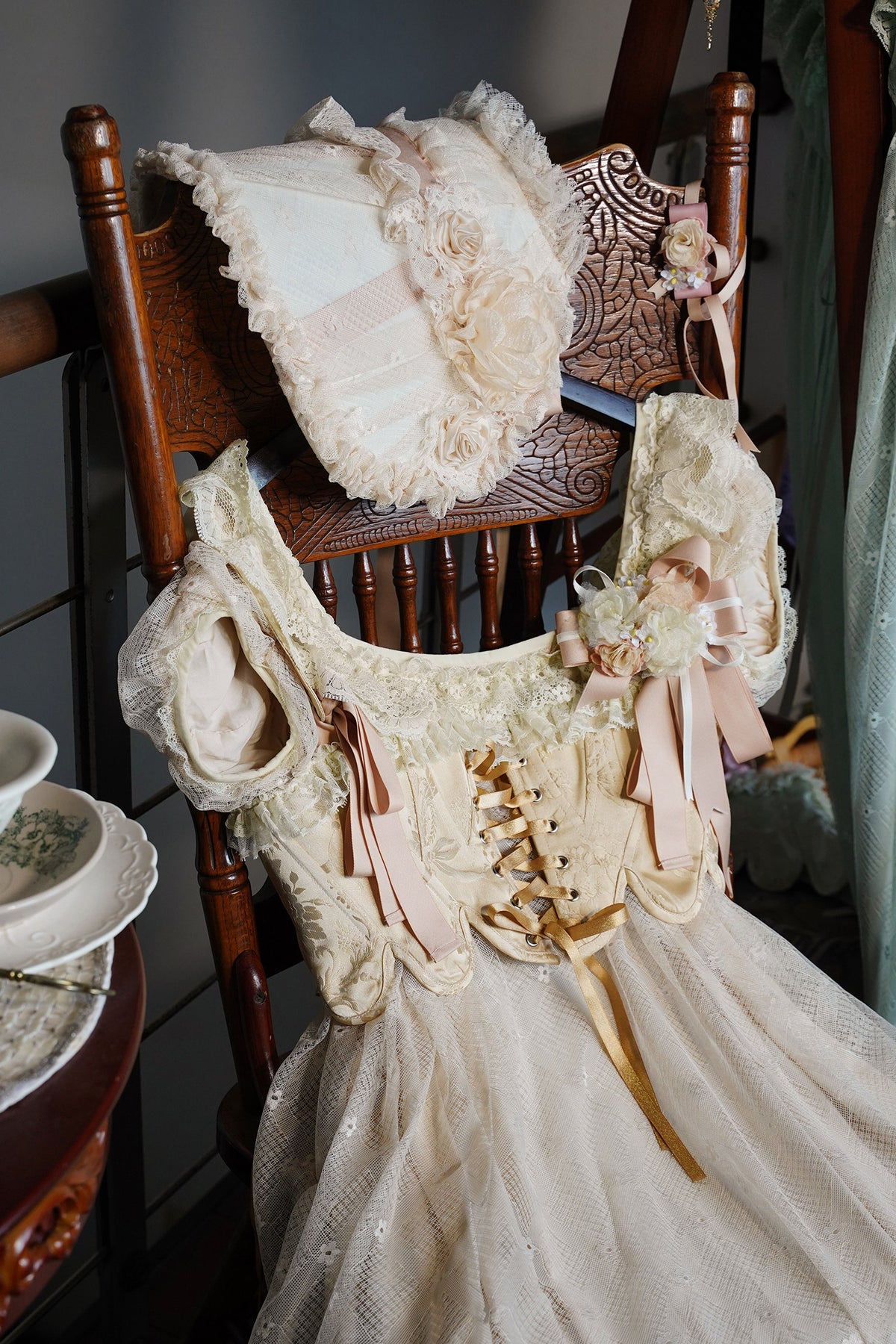 Bathing in Light Cream Empire Waist Lolita OP Dress