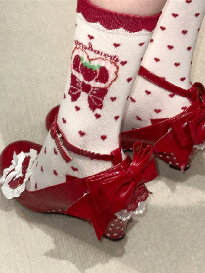 Little Snack Vintage‑Style Polka‑Dot Sweet Lolita Wedge‑Heel Shoes