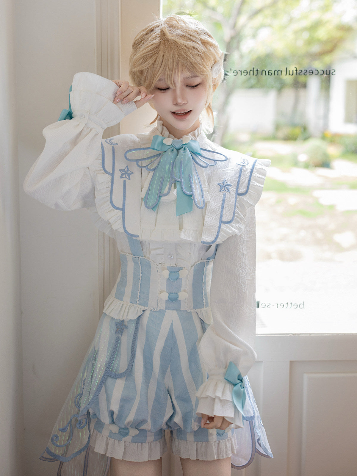 Angel Treaty Sky Blue Prince Lolita Angel Wings Blouse Suspender Shorts Set