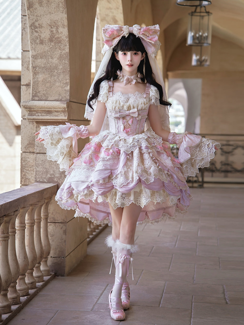 Peacock Feather SP Bridal Lolita Pink JSK Dress