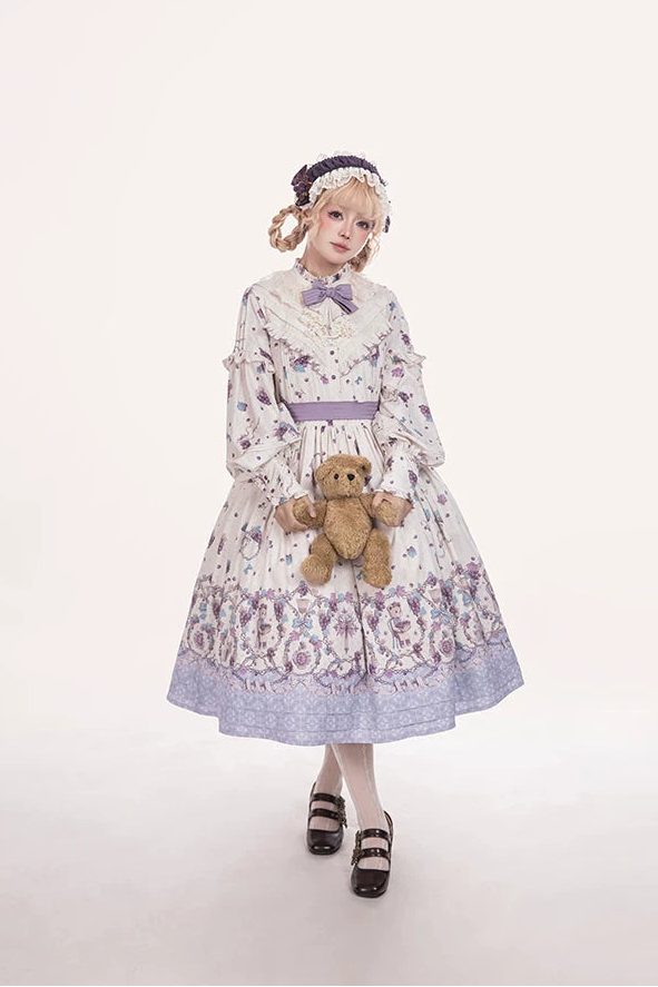 Purple Vintage Grape Print Relaxed Lolita OP Dress with Pockets