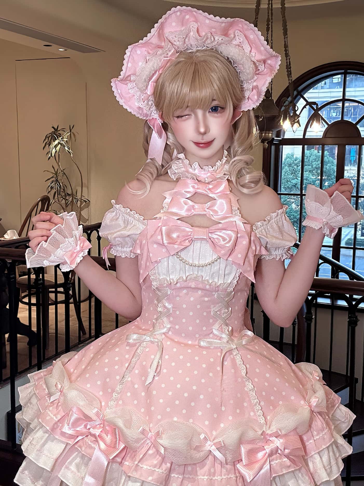 Vintage Polka Dot Lolita Halter Pink OP Dress