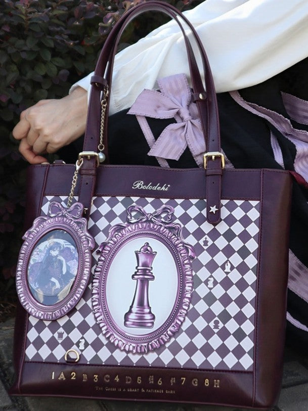 Chessboard Lolita Argyle Illustrated Tote Ita Bag