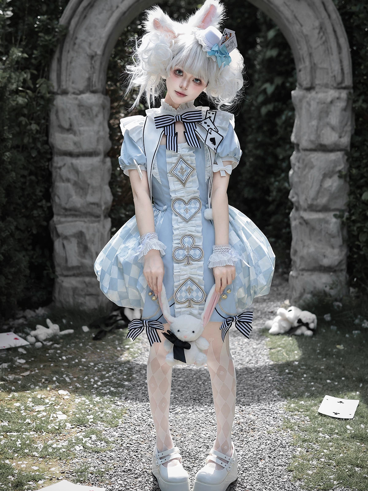 Uncharted Stars Alice Blue Playing Card Embroidery Fantasy Lolita Dress