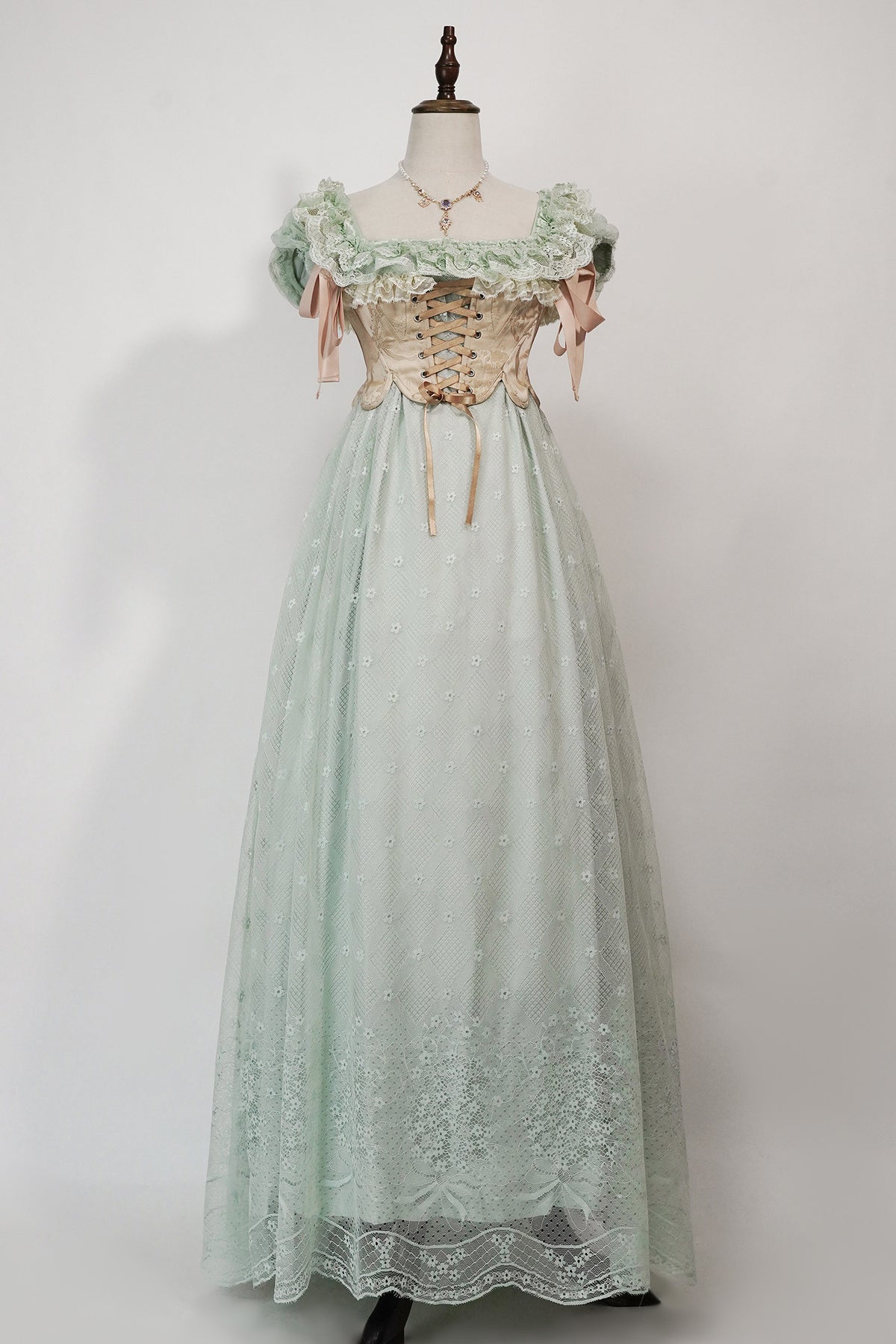 Bathing in Light Green Empire Waist Lolita OP Dress