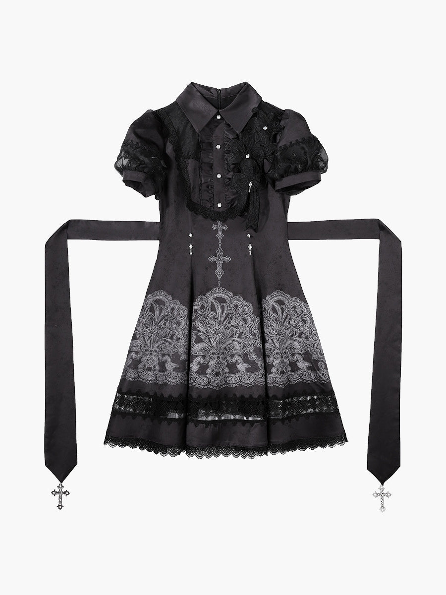 Black Lace Lily Gothic Classic Lolita OP Dress