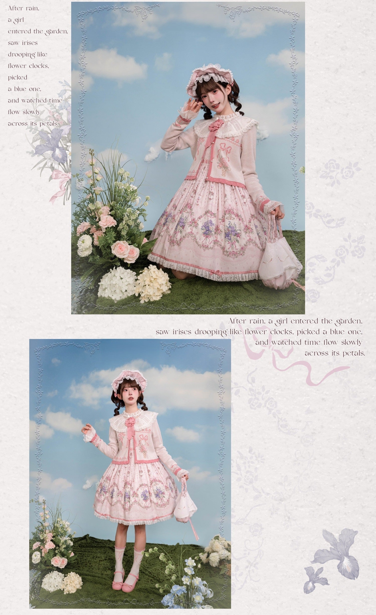 Iris Clock Lolita Flutter Sleeves Printed OP & Cut‑Work Embroidered Lapel JSK