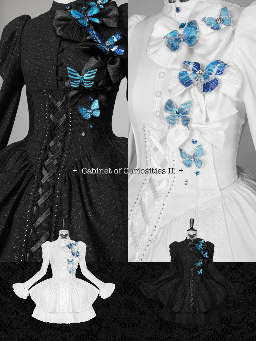 Cabinet Of Curiosities II Dark Gothic Butterfly Stand Collar Short OP Dress