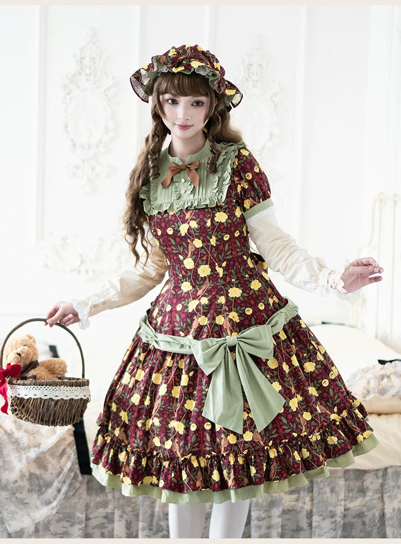 Faded Fairy Tale Picture Book Pastoral Style Lolita OP Dress