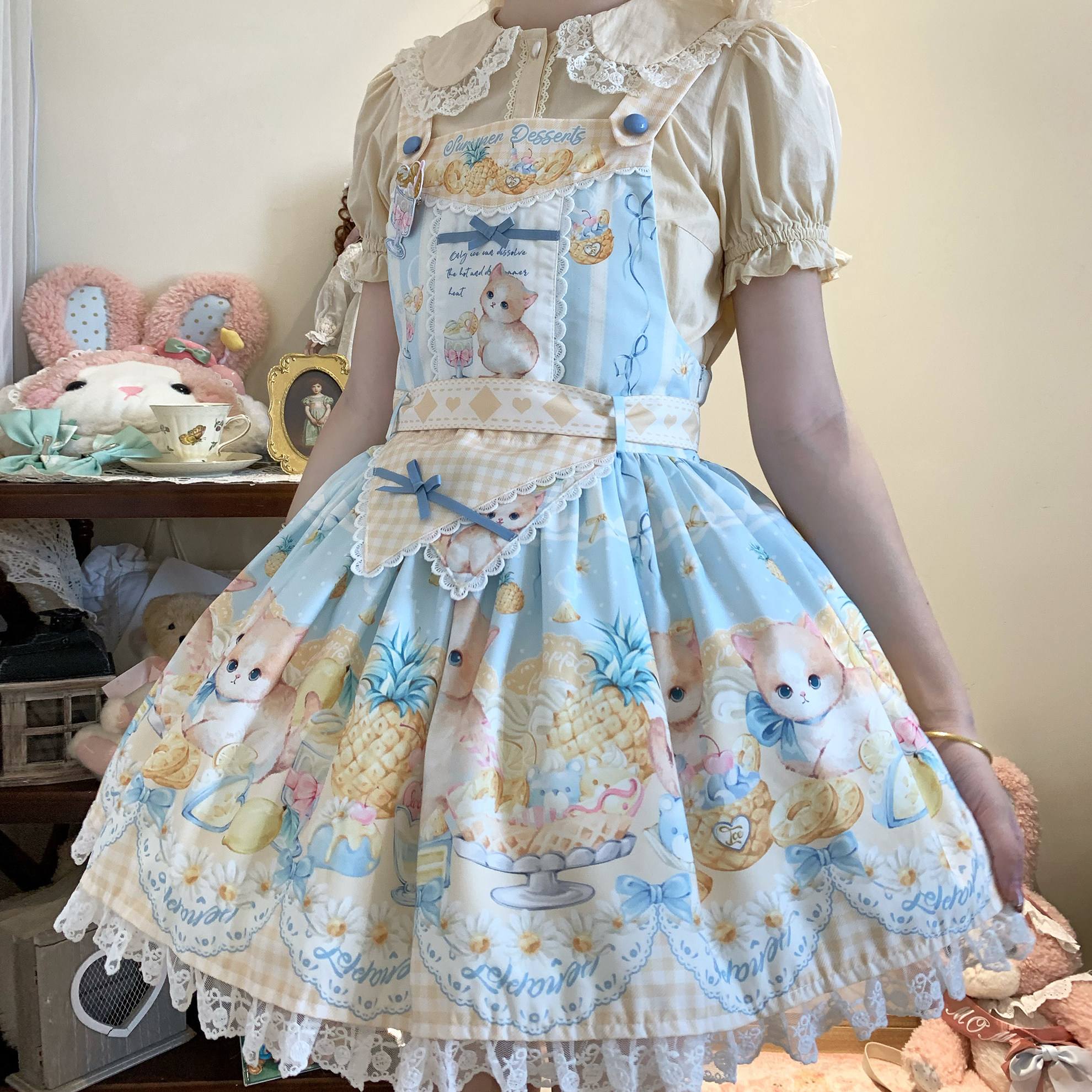 Pineapple Mew Lolita Sweet Print Dress
