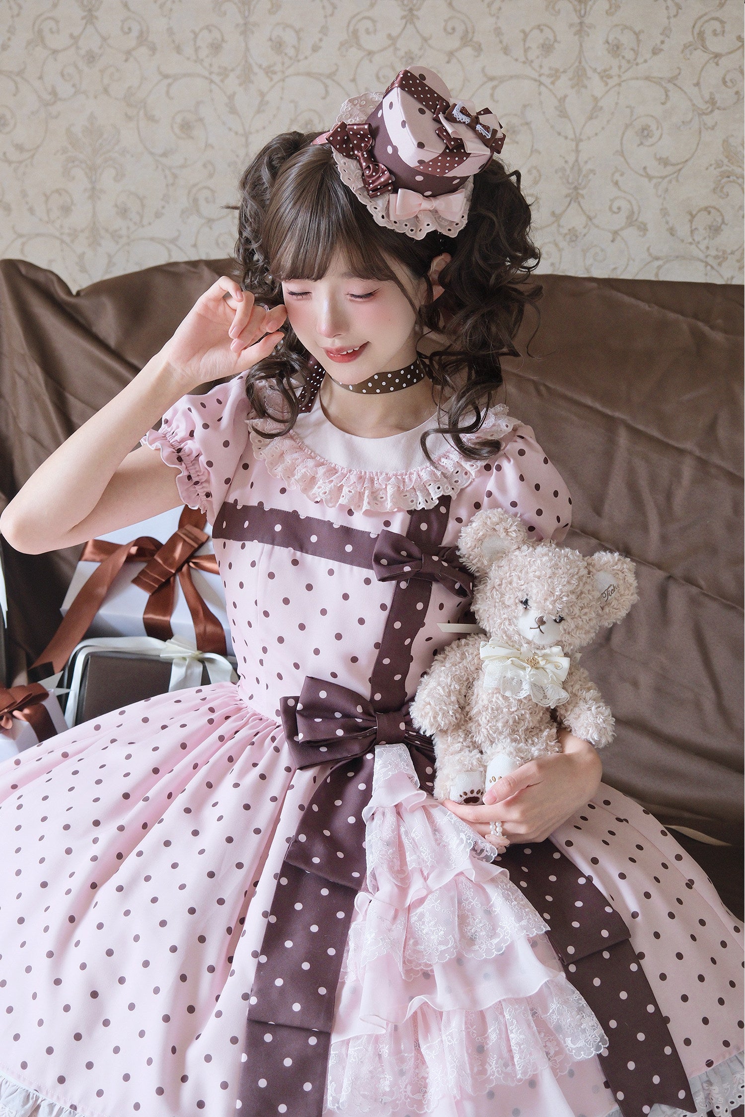 Canele Gift Box Pink Polka Dot Bow Sweet Lolita OP Dress