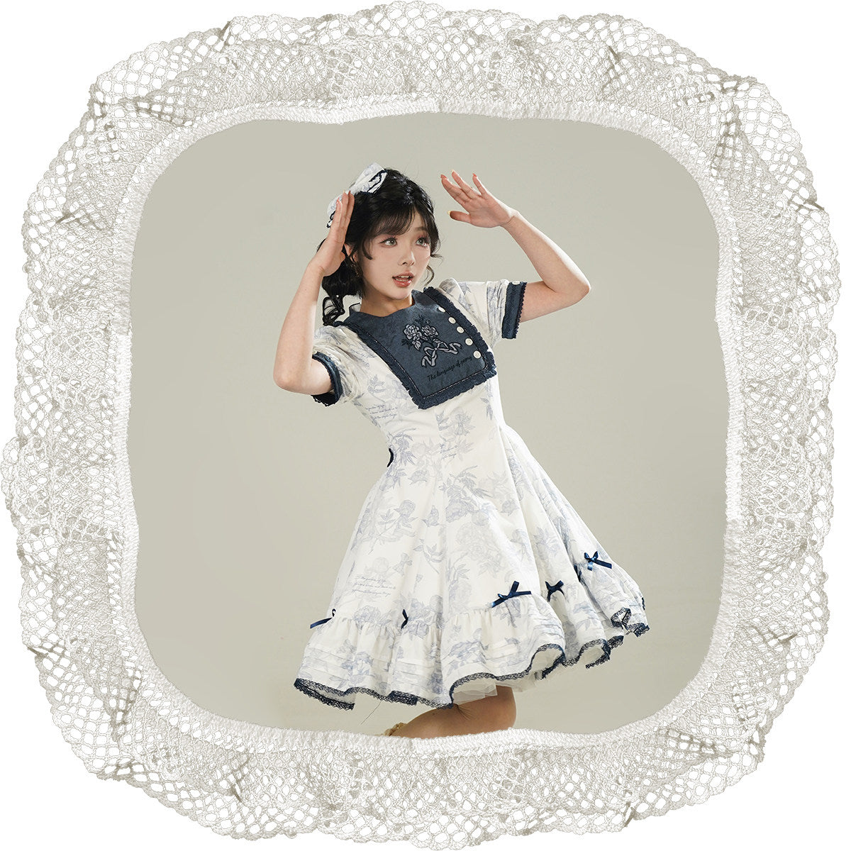 Peony Whisper Lolita Cla Printed Six‑Gore Cut Short OP Dress