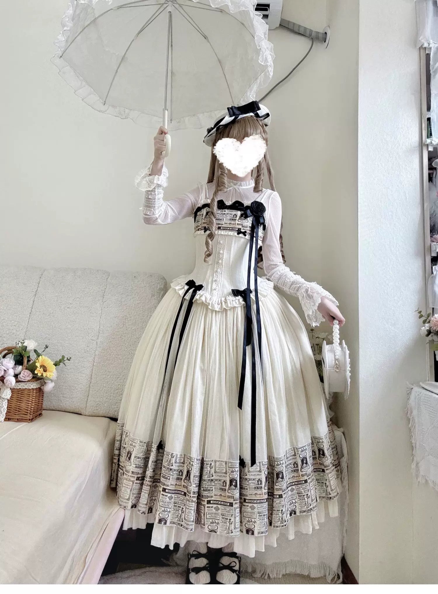 Letter from London White Newspaper Print Classic Lolita JSK Dress