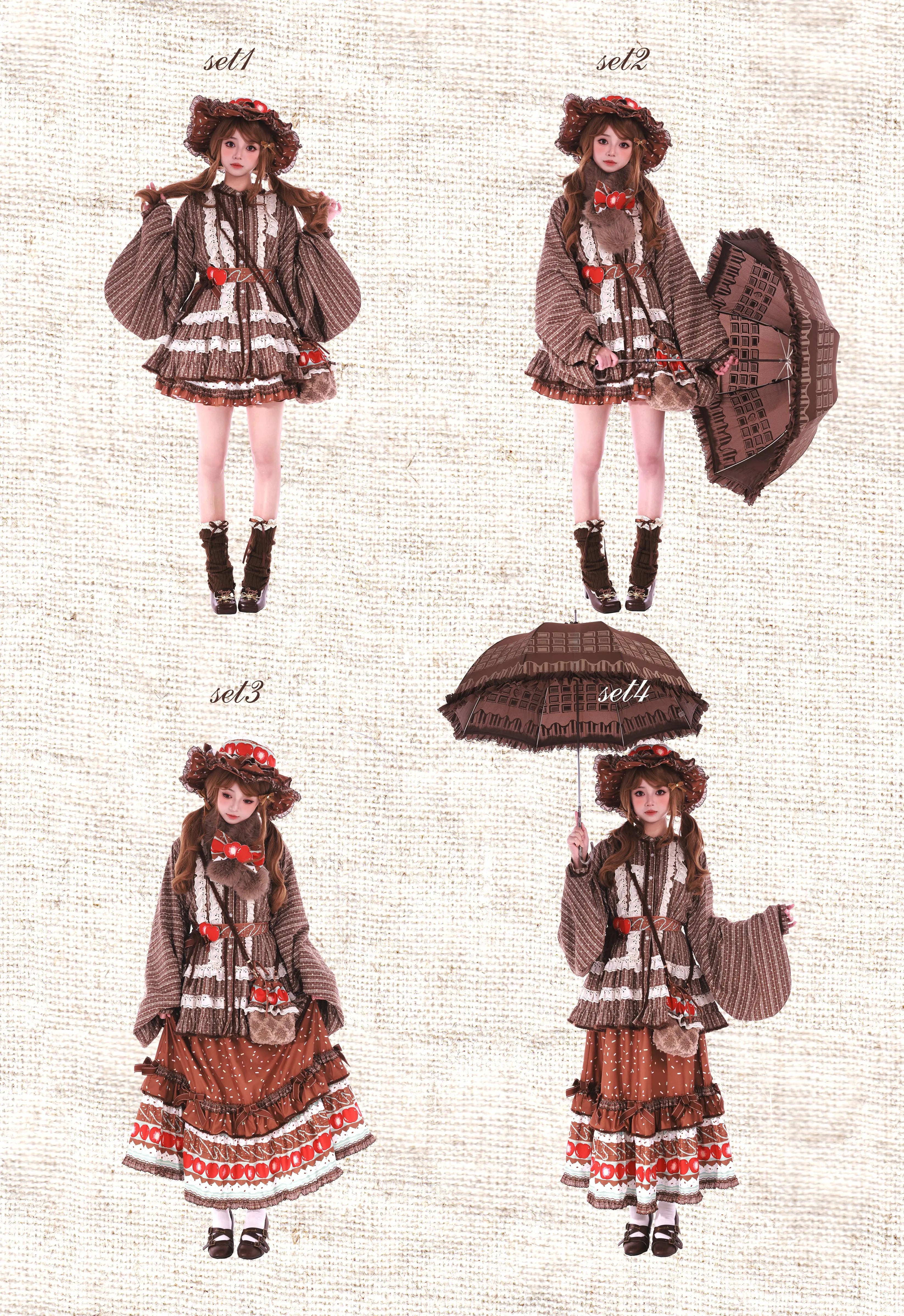 Cherry Mint Chocolate Sweet Lolita Pipa Sleeve Blouse Tiered Skirt Set