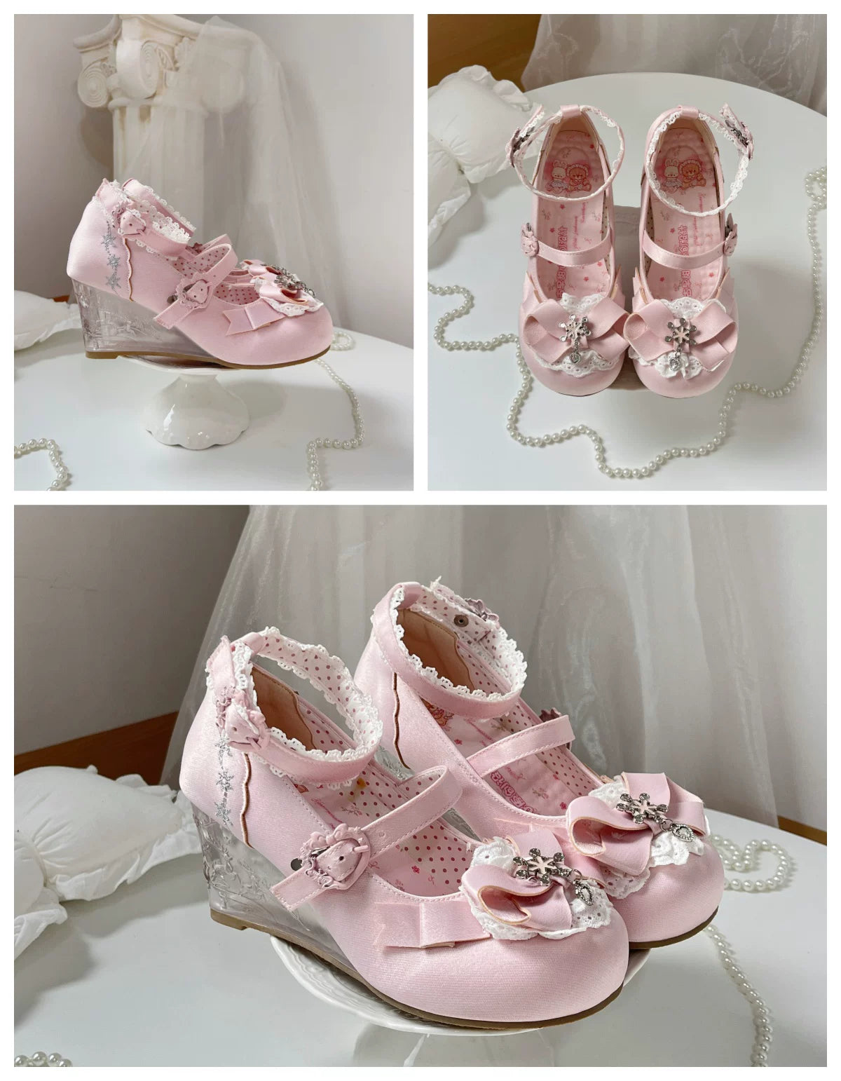 Snow Gift Sweet‑Girl Embossed Novelty‑Heel Lolita Wedge‑Heel Shoes