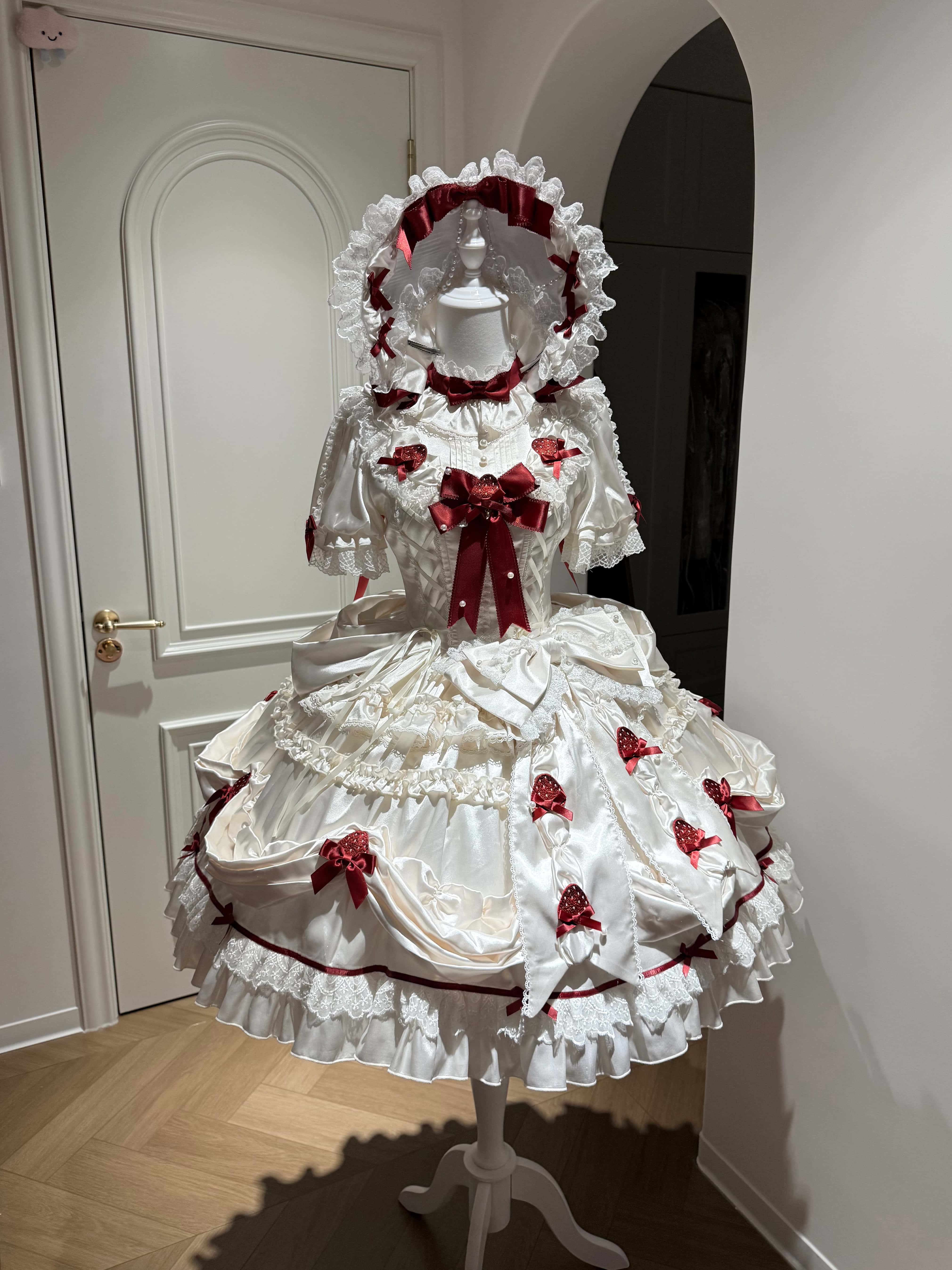 Paria Cream Strawberry Satin Lolita OP Dress
