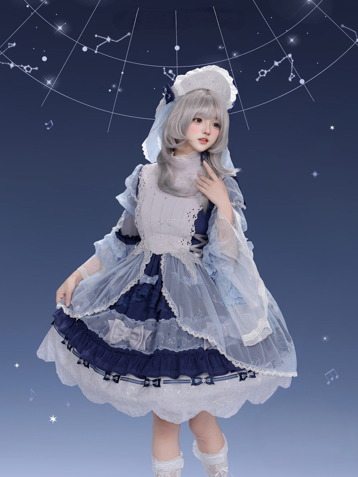 Stellar Symphony Lolita Light Moonlight & Midnight Sky Dress