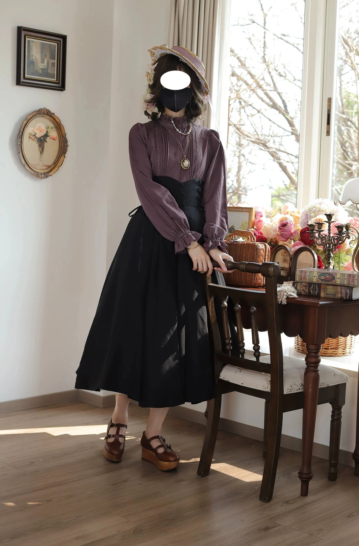 Morning Mist & Letter Paper Stand Collar Classic Lolita Blouse