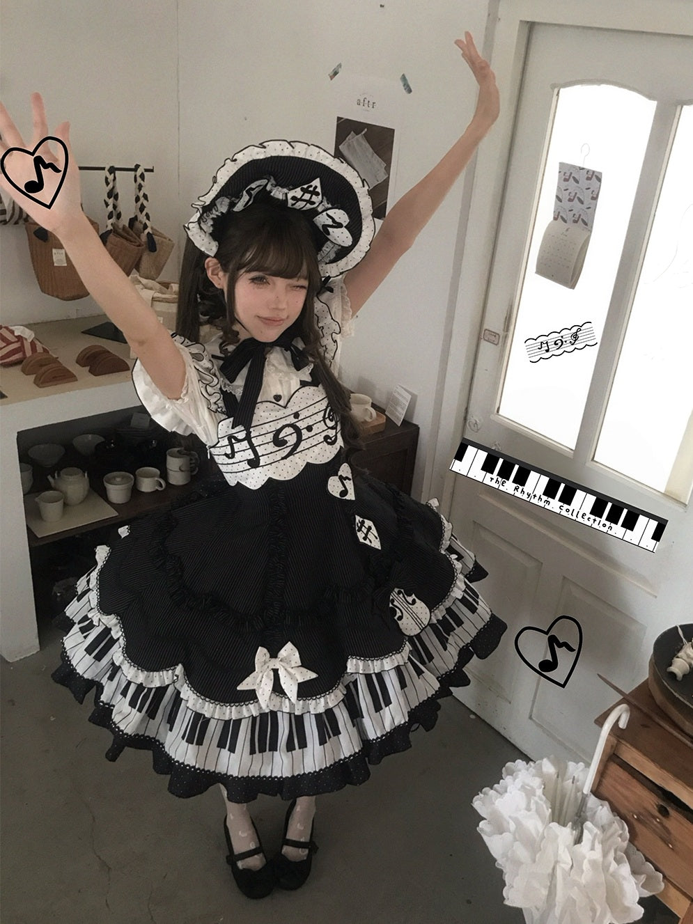 Rhythmic Notes Piano Key Gothic Classic Lolita JSK Full Set