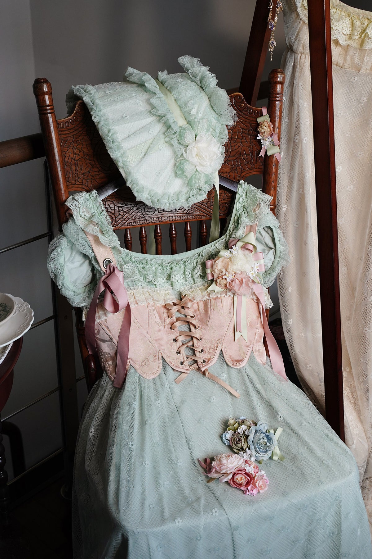 Bathing in Light Green Empire Waist Lolita OP Dress