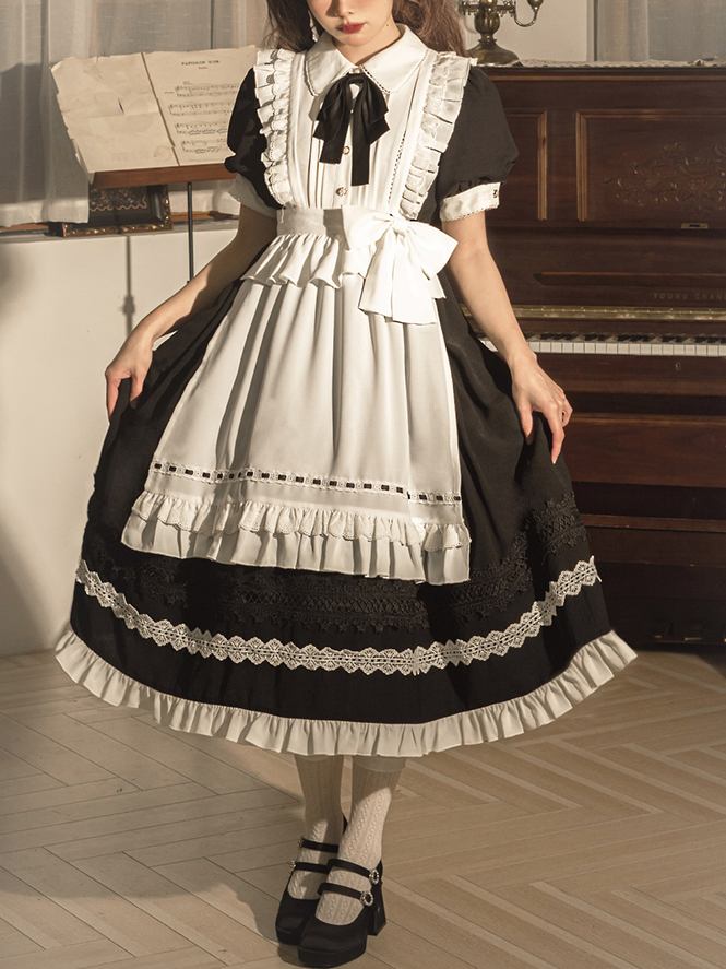 Lolita Halloween Black Gothic Maid Lolita Dress LE1038