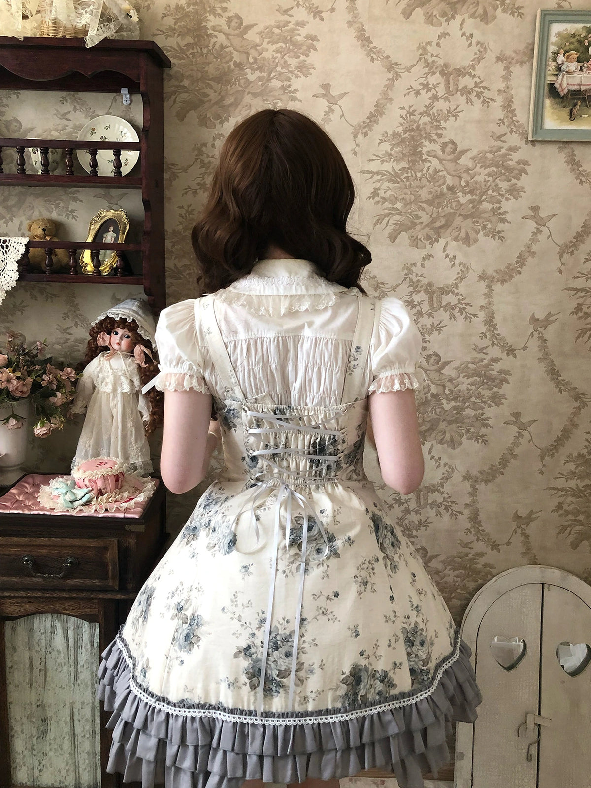 Rose Spring Romance Pink Green Floral Classic Lolita JSK Dress