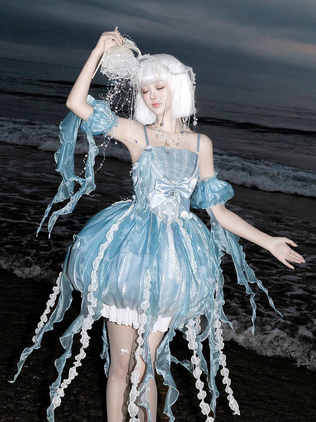 Dream Jellyfish JSK Sweet Lolita Suspender Dress Detachable Sleeves Set