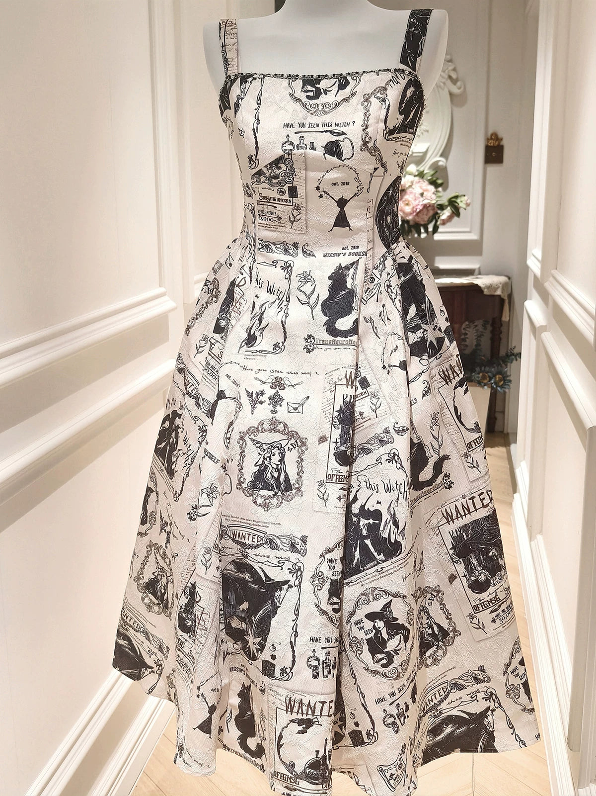 Witch's Bounty Vintage Print Camisole Midi Lolita Dress Classic Elegant