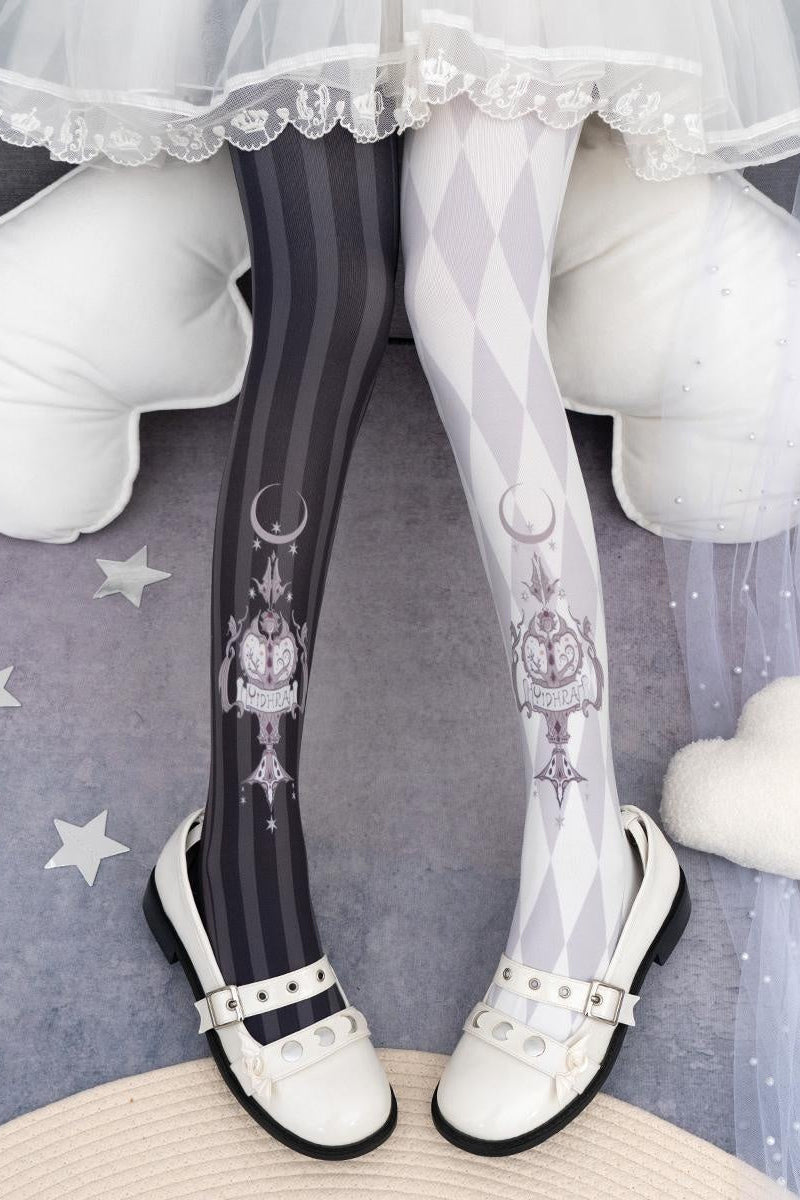 Lolita Argyle Digital Print Asymmetric Color Tights