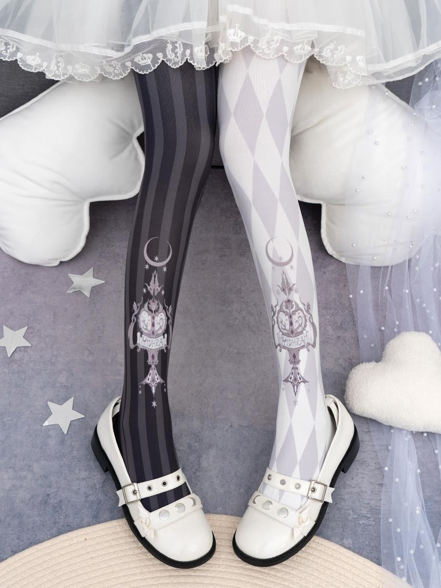 Lolita Argyle Digital Print Asymmetric Color Tights LE9027