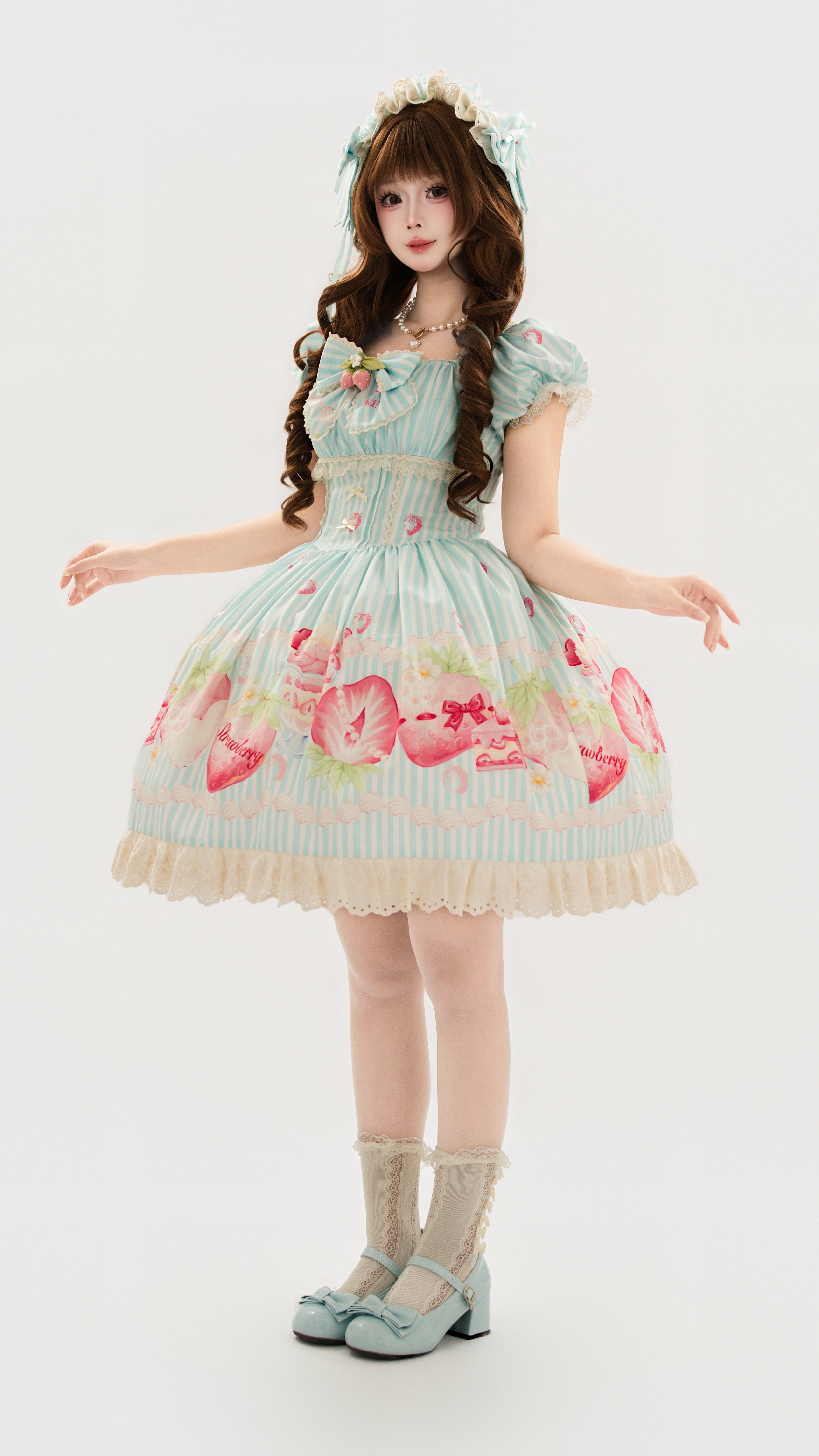 Strawberry Fairy Realm Sweet Stripe Lolita Print OP Dress