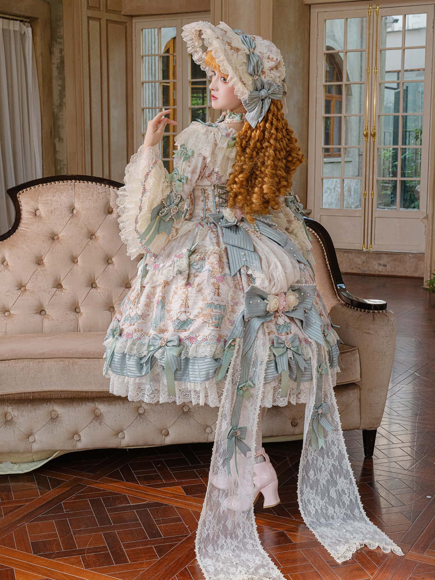 Antique Gem Fragrance Lolita Green Long Dress Set