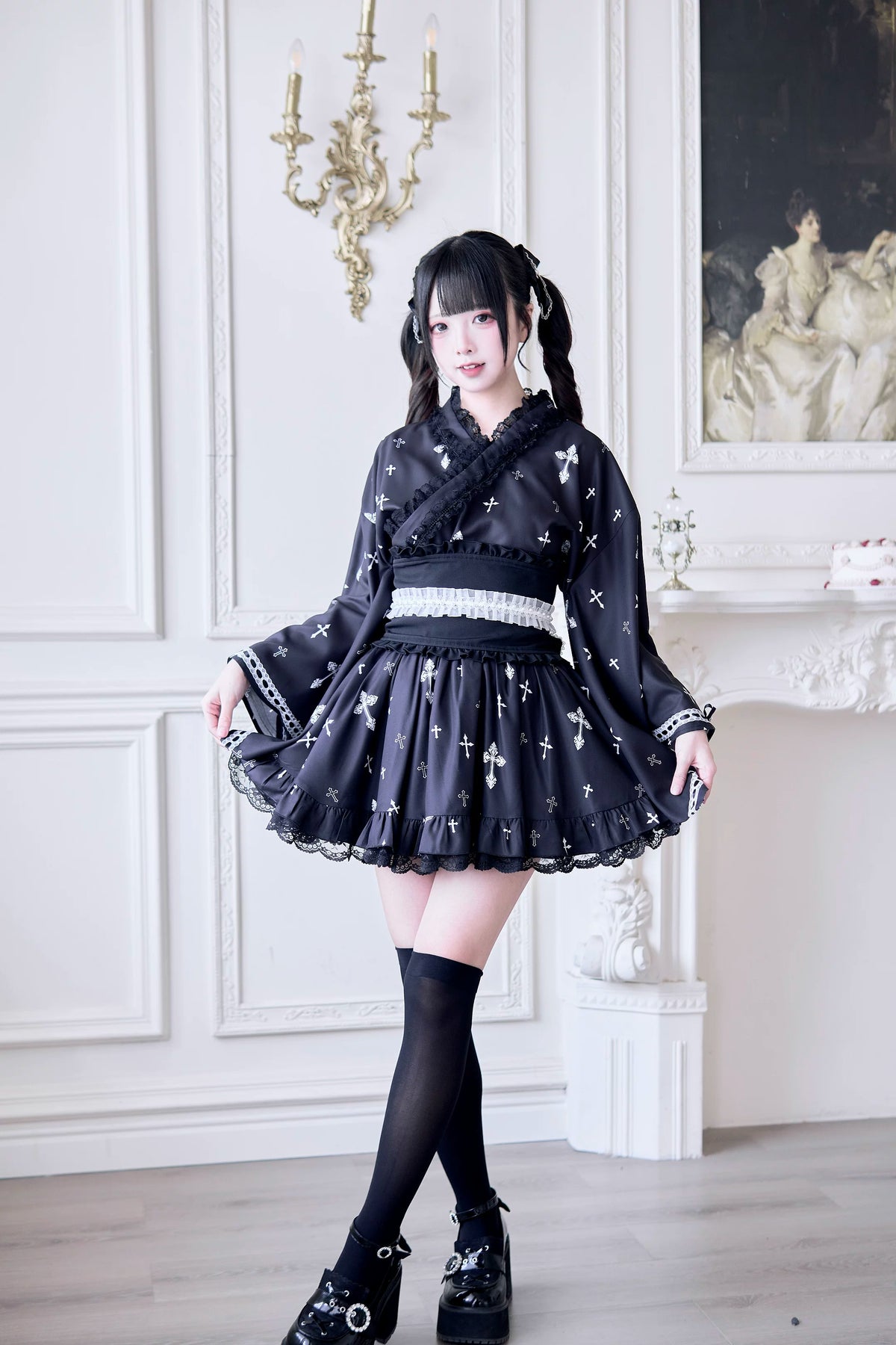 Cross Covenant Japanese Light Gothic Mass Produced Yukata Set