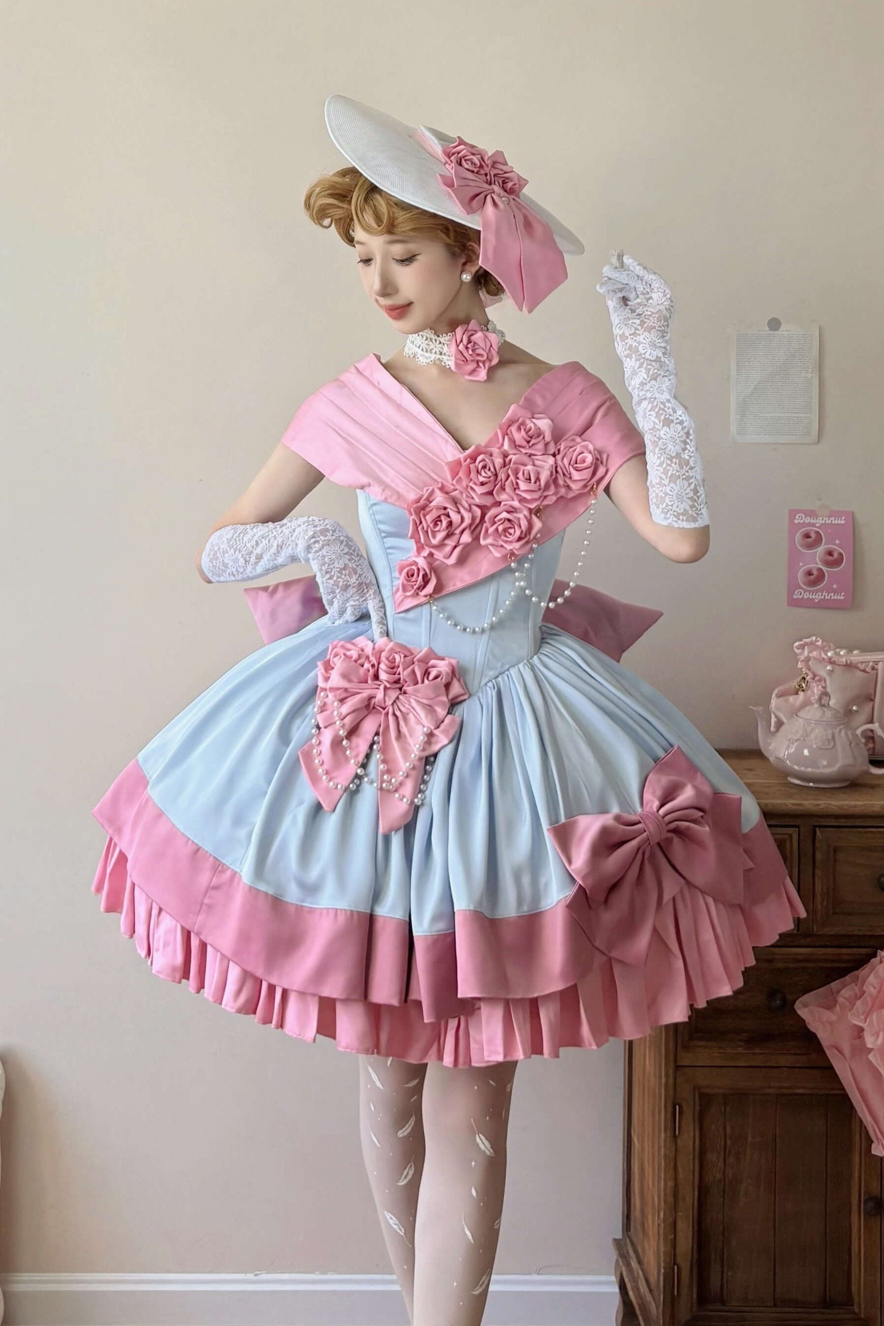 Treasure Chest Rose Lolita Blue & Pink Dress