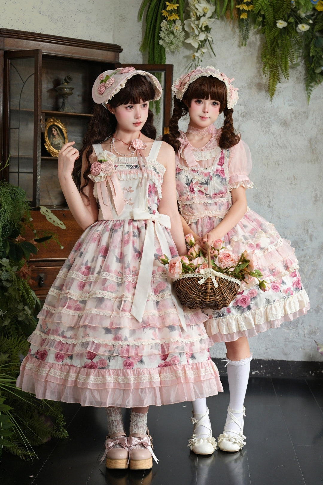 Chloris Rose Garden Classic Sweet Lolita OP JSK & Accessories Set