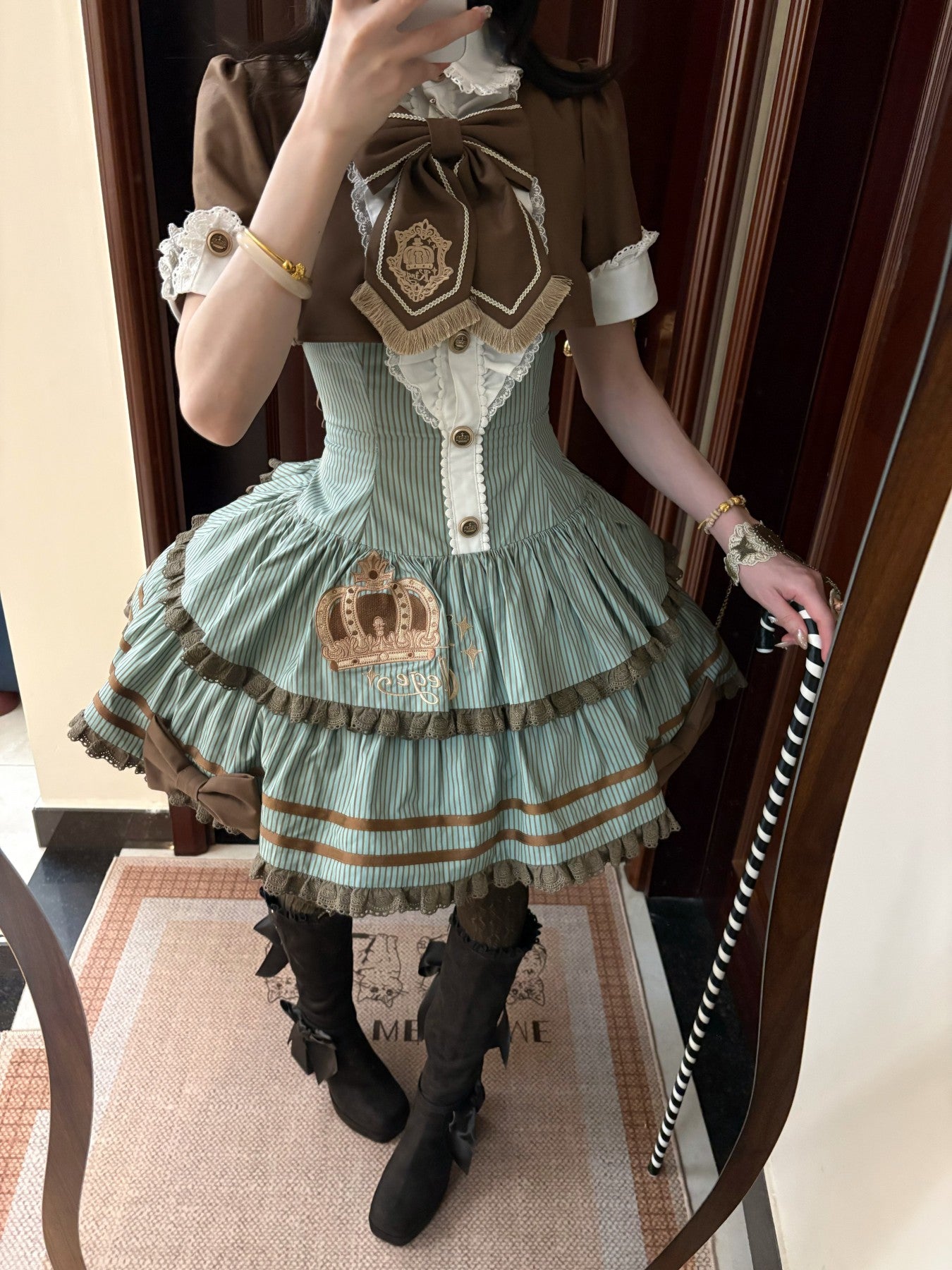 Brown Crown Lolita Idol Academy Fake Two-Piece OP Dress