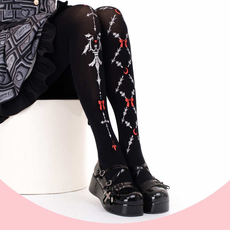 Gothic Lolita Velvet Print Tights LE9021