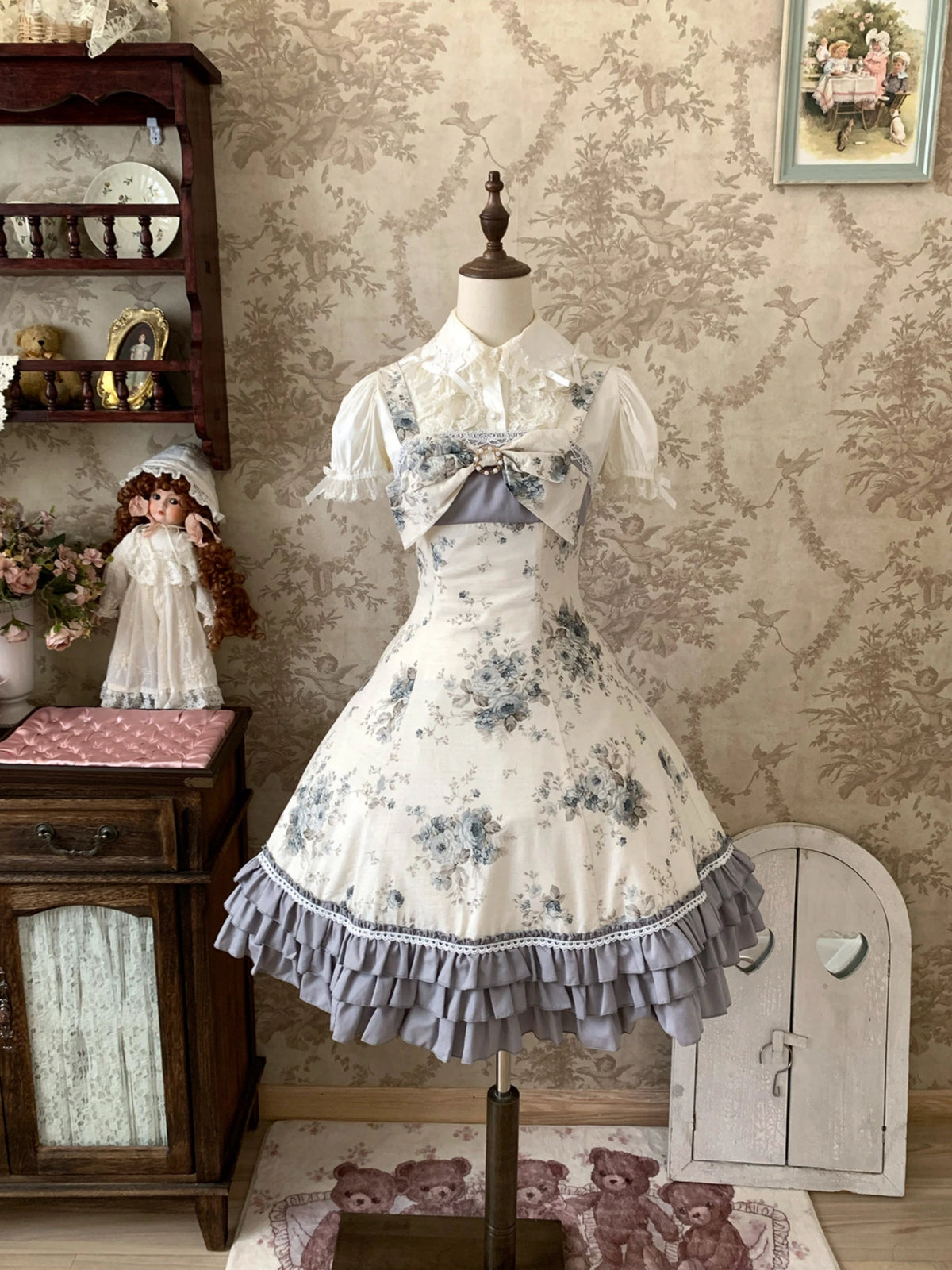 Rose Spring Romance Pink Green Floral Classic Lolita JSK Dress