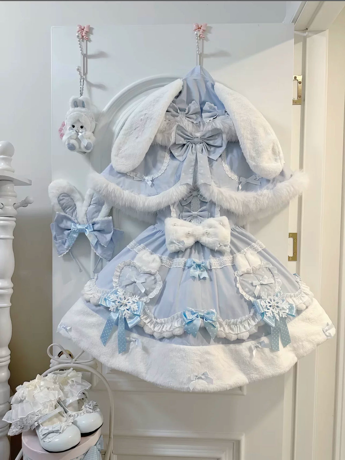 Snow Rabbit Gift Box Lolita Original Sweet Christmas Furry Cape Dress Set