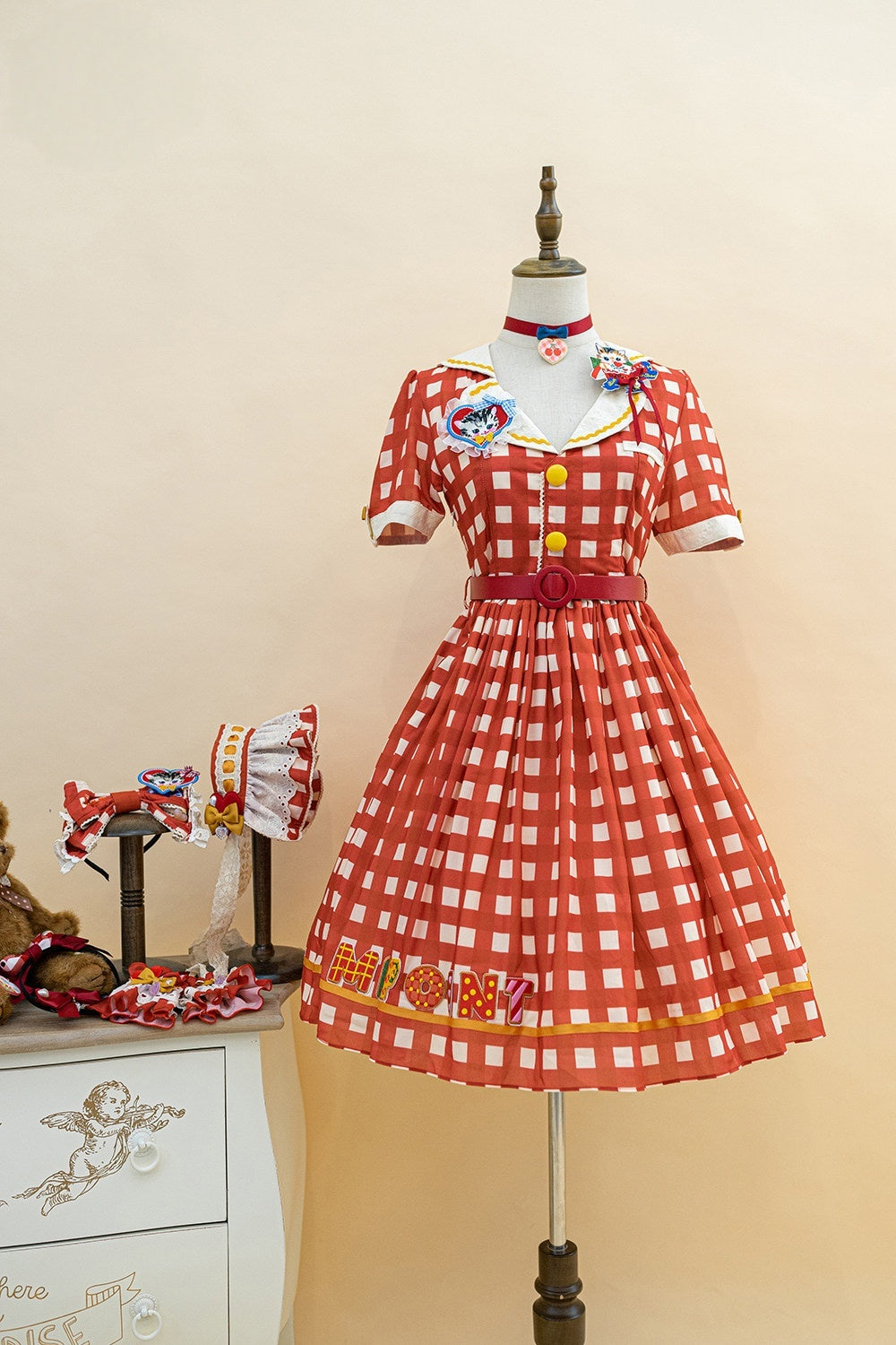 Cat Sweetheart American Retro Sweet Diner‑Style Lolita OP Dress