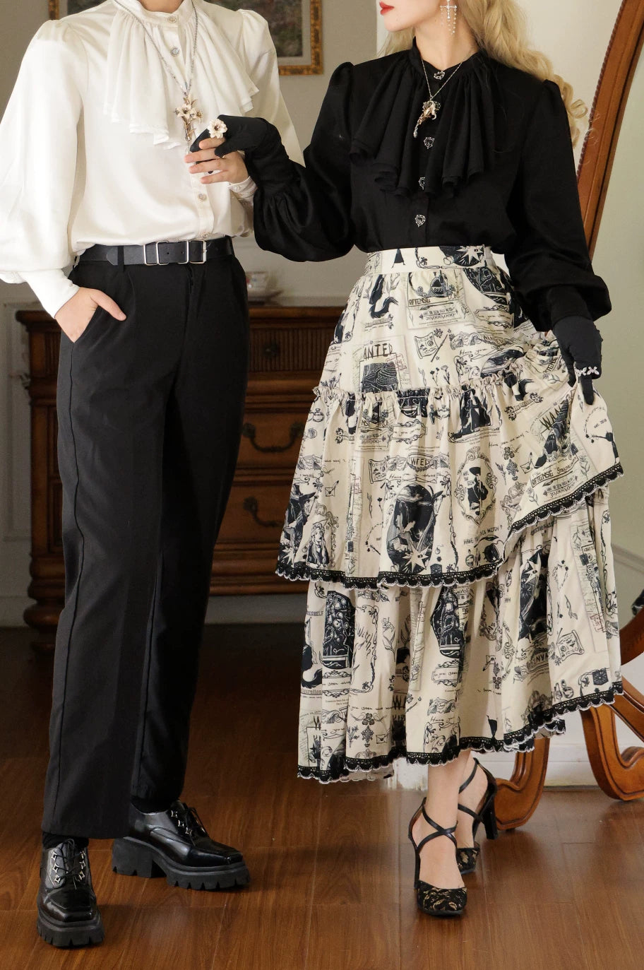 Witch's Bounty Vintage Print Multi Tiered Maxi Lolita Skirt Classic Elegant