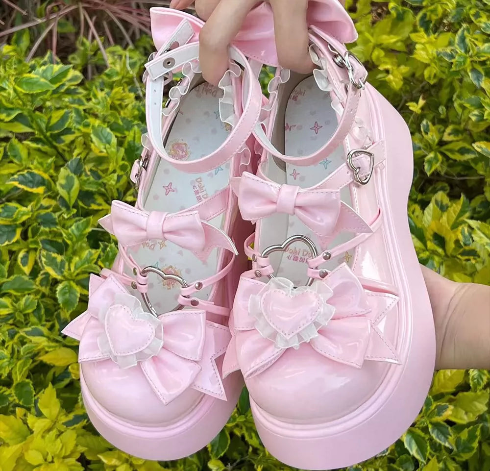 DokiDoki Sweet Lolita Platform Mary Jane Heart Buckle Bow Shoes