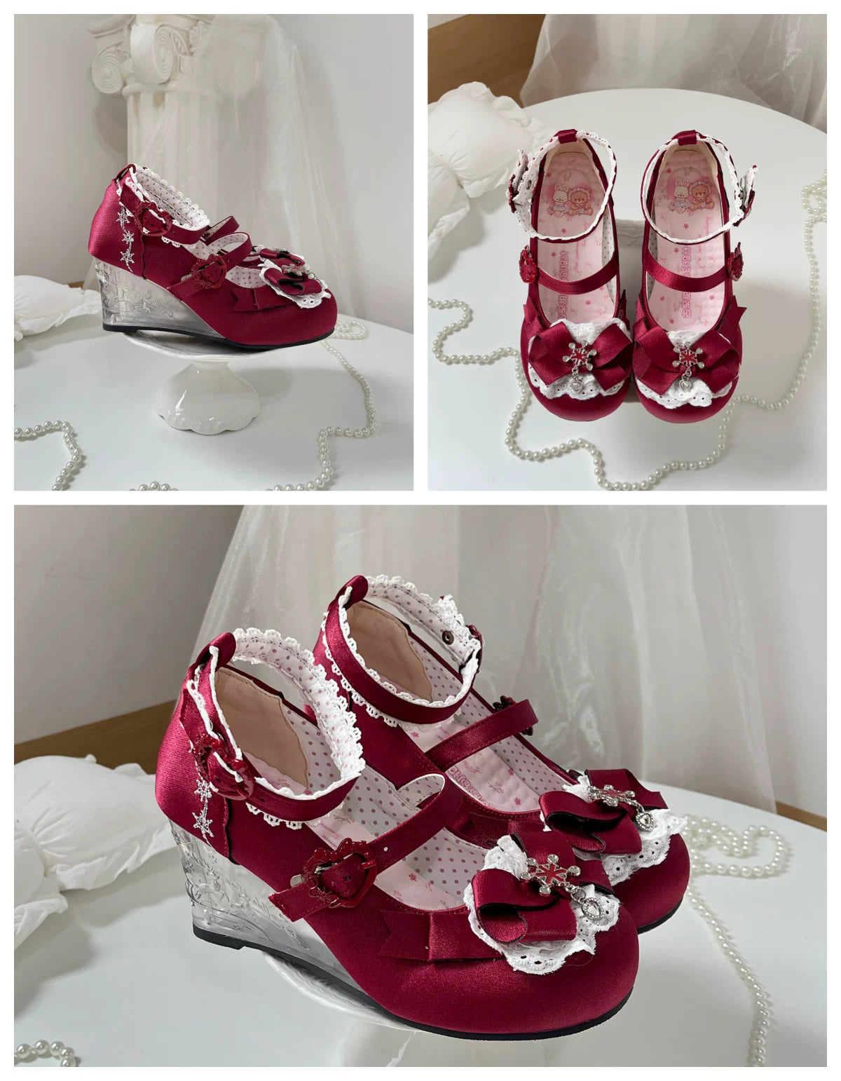 Snow Gift Sweet‑Girl Embossed Novelty‑Heel Lolita Wedge‑Heel Shoes