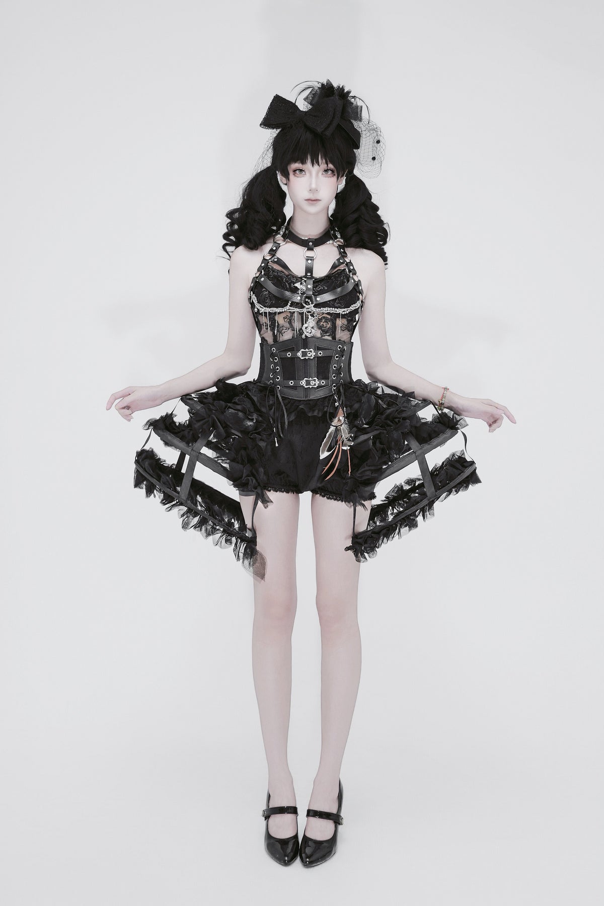 Fallen Angel Dark Raven Poem Prison Gothic Corset & Birdcage Skirt Set