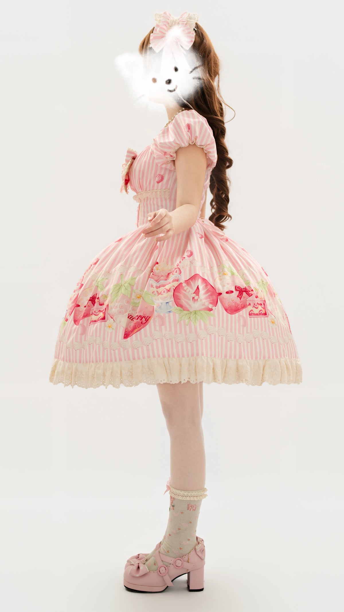 Strawberry Fairy Realm Sweet Stripe Lolita Print OP Dress