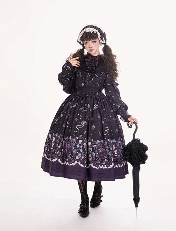Purple Vintage Grape Print Relaxed Lolita OP Dress with Pockets