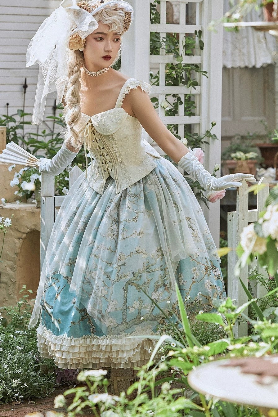 Van Gogh Almond Blossom Vintage Strapless Organza Dress / Corset & Skirt Set