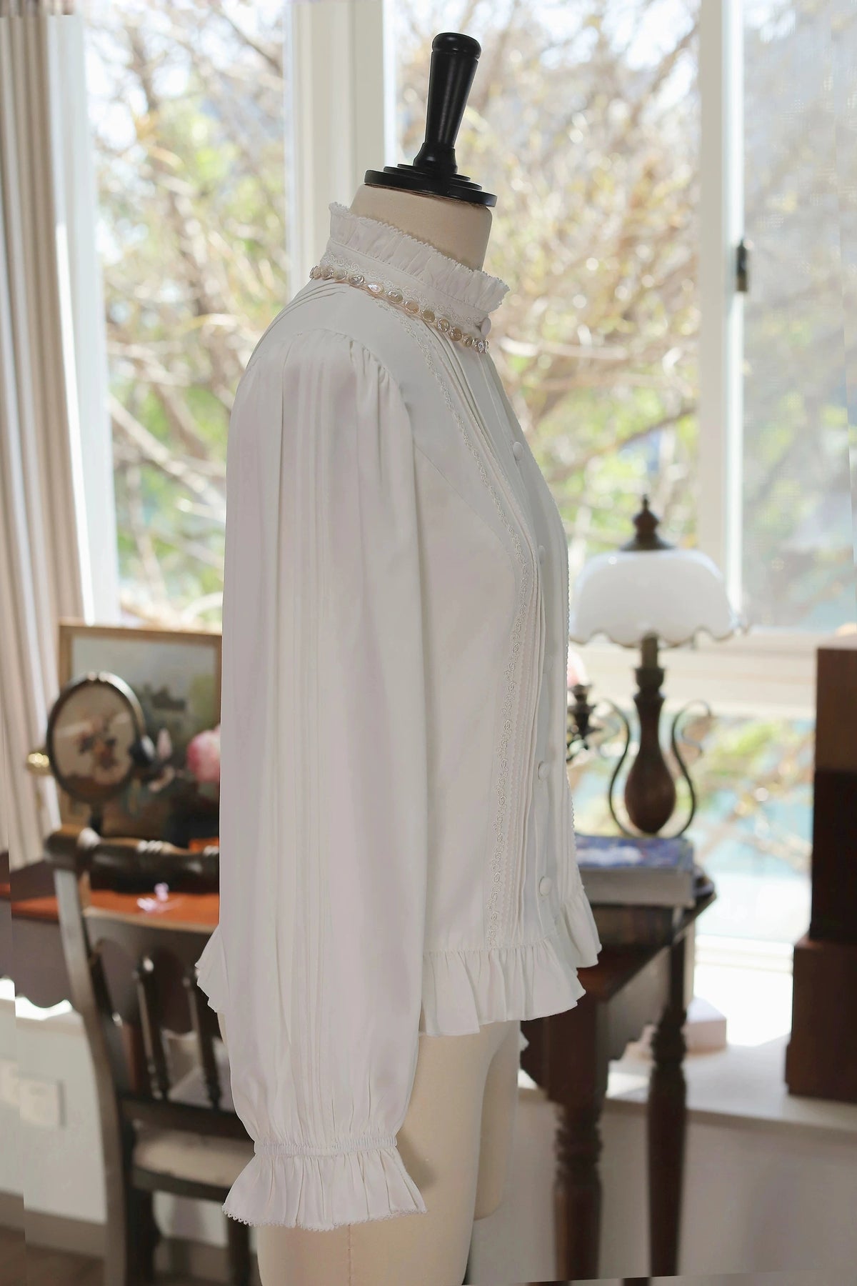 Morning Mist & Letter Paper Stand Collar Classic Lolita Blouse
