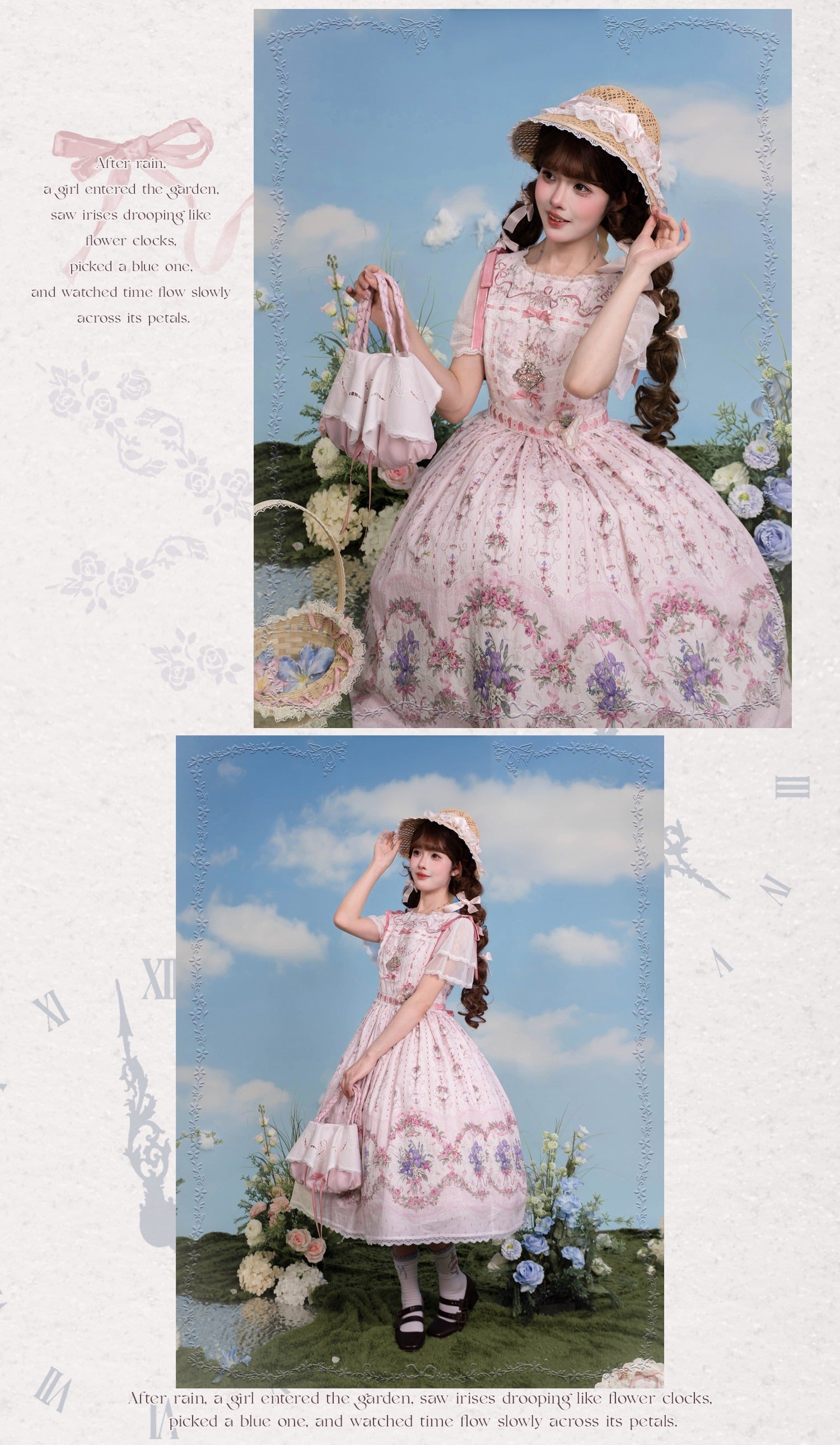 Iris Clock Lolita Flutter Sleeves Printed OP & Cut‑Work Embroidered Lapel JSK